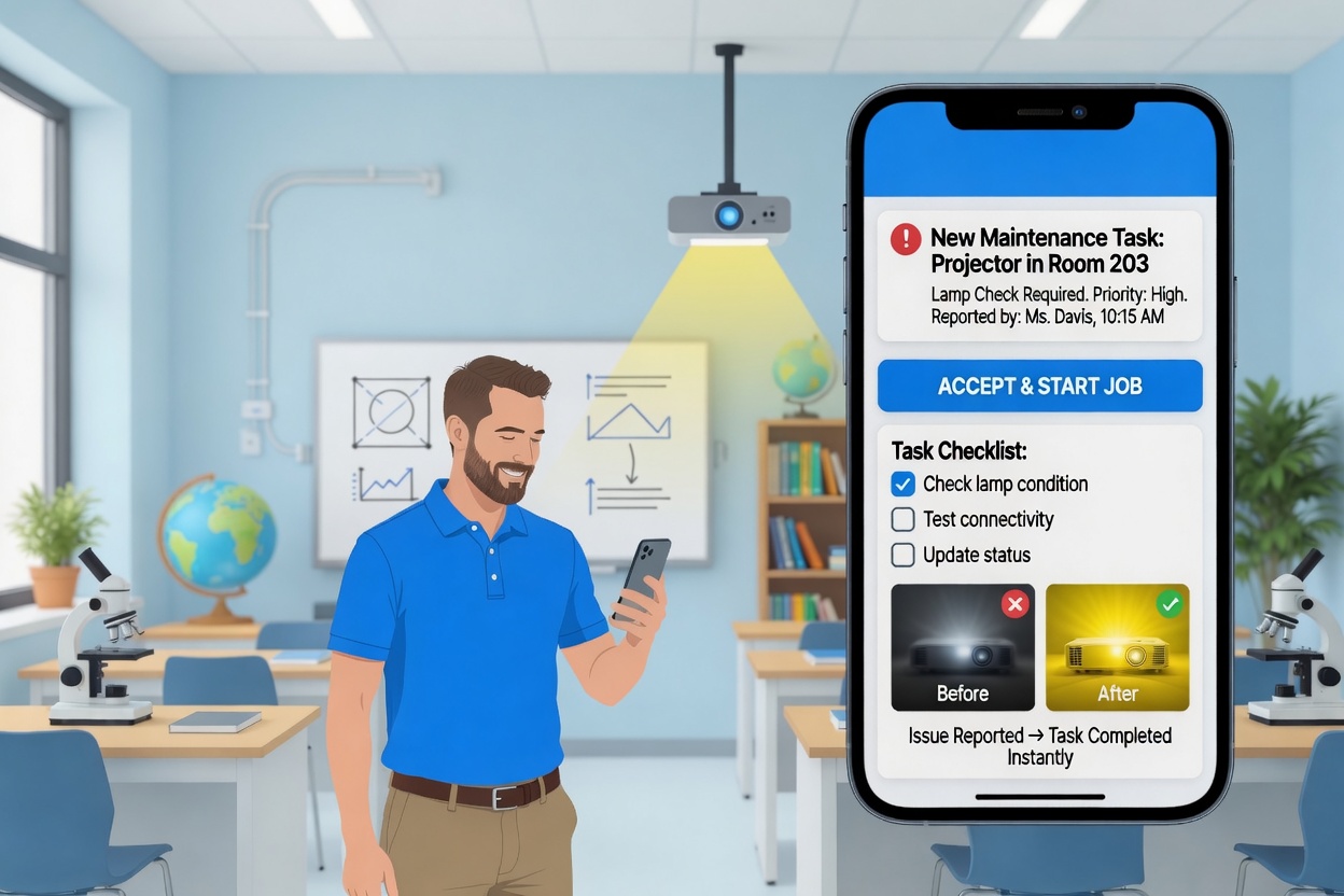 MaintainPad asset management software dashboard for UK schools, QR asset tracking, check-in/check-out, planned maintenance and OFSTED compliance in one platform