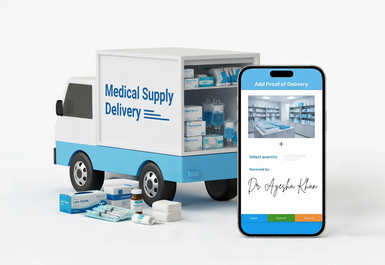 Digital proof of delivery with photos and e-signatures for medical supply deliveries
